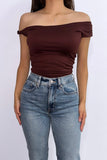 Aubriella Assymetrical Top- Wine/Brown