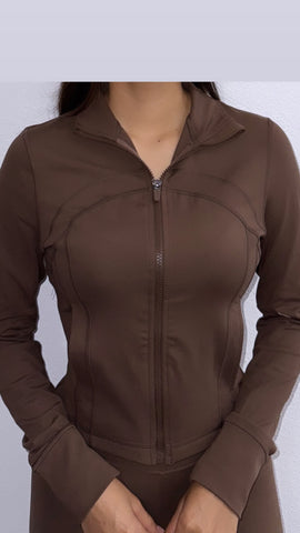 Athleisure Zip Up Sweater- Chocolate