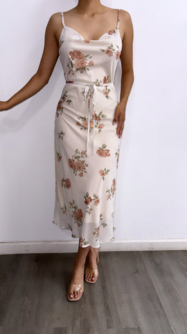 The Sweetest Floral Midi Dress- Cream
