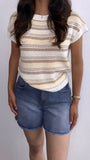 Abby Knitted Striped Short Sleeve Top- Butter Yellow/Neutral