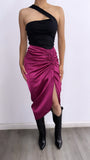 Capri Satin Midi Skirt- Magenta