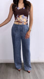 Sun Kissed Tropical Floral Mesh Top- Brown Multi