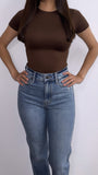 Basic Rewind Short Sleeve Top- Brown