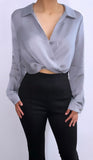 Alaya Satin Long Sleeve Top- Grey