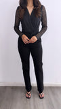 Elena Sheer Glitter Long Sleeve Bodysuit- Black