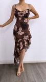 Best Of Me Floral Ruffle Midi Dress- Brown