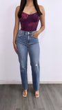 Cathy Floral Mesh Bodysuit- Plum/Fuchsia