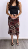 Anora Mesh Floral Leopard Mesh Midi Skirt- Multi