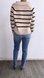 Janie Striped Oversized Sweater Top- Taupe/Black