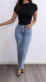 Isaak High Rise Relaxed Straight Leg Jeans- Medium Wash