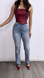 So Into You Faux Leather Ruched Corset Top- Burgandy