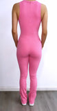 SNATCHED Ribbed Flared Jumpsuits/Unitard- Pink