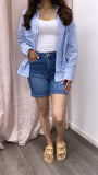 Gwen Striped Oversized Button Down Top- Blue/White