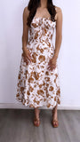 Amalfi Coast Floral Corset MIDI Dress- Beige/Brown