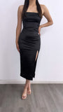 Mesmerized Satin Tube Midi DRess- Black