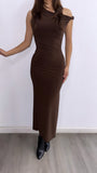 Wild Elegance Assymetrical Maxi Dress- Chocolate