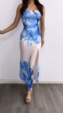 En El Mar Tube Mesh Maxi Floral Dress- White/Blue