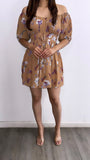 Peony Flowy Floral Mini Dress- Taupe
