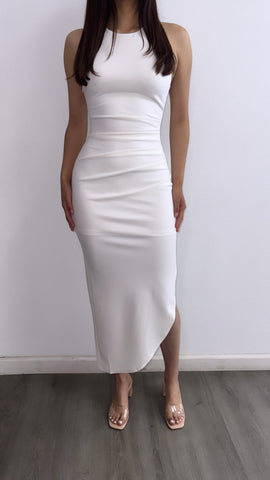 Lead You On Ruched Midi Dress- White