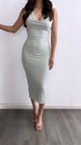 Dance The Night Halter Mesh Midi Dress- Sage