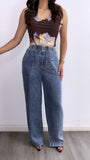 Sun Kissed Tropical Floral Mesh Top- Brown Multi