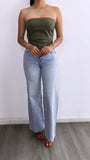 Kels Pin Striped Tube Top- Olive/White