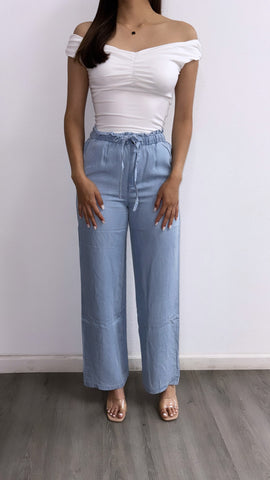 Talia High Rise Flowy Pants- Light Blue