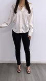 Grecy Satin Button Down Top- Ivory