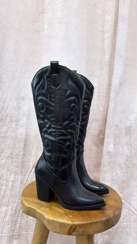 Hacienda Knee High Cowgirl Boots- Black