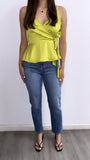 Isela Satin Ruffle Top- Lime Green
