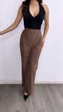 Adiel High Waisted Suede Pants- Soft Brown