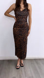 Guilty Pleasure Ruched Mesh Maxi Dress- Leopard