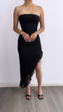 Sabor A Mi Ruffled Hi-Low Midi Dress- Black