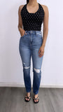 Forever More Polka Dot Mesh Halter Top- Black/White