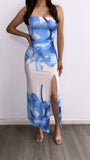 En El Mar Tube Mesh Maxi Floral Dress- White/Blue