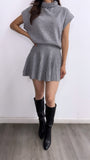 Harvest Moon Knitted Pleated Mini Skirt Set- Heather Grey