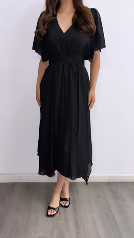 See You There Hi-Low Flowy Maxi Dress-Black