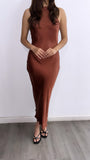She's Magic Halter Satin Maxi Dress- Rust