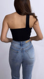 Hadley Assymetrical Ruched Top- Black