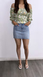 Oliviette Floral Smocked Long Sleeve Top- Green