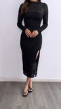 Midnight Dance Lace Midi Dress- Black