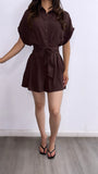 Sundown Belted Button Down Romper- Brown