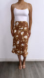 Fall's Best Flowy Floral Midi Skirt- Mocha