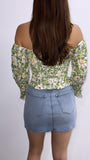 Oliviette Floral Smocked Long Sleeve Top- Green