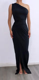 Night Of Romance Assymetrical Maxi Dress- Black