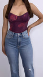 Cathy Floral Mesh Bodysuit- Plum/Fuchsia