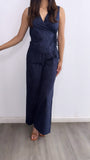 Between The Lines Flowy Pant Set- Navy/White