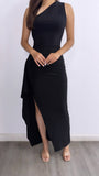 Dark Till Daylight Assymetrical Maxi Dress- Black