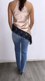 To The Good Nights Lace Halter Satin Top- Mocha