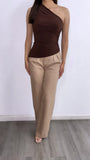 Lily Assymetrical Ruched Top- Chocolate